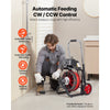 VEVOR Drain Cleaner Machine 100 FT x 1/2 Inch, Auto Feed Sewer Snake Auger on Wheels - with 8 Cutters & Air-Activated Foot Switch for 2" to 6" Pipes