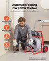 VEVOR Drain Cleaner Machine 100 FT x 1/2 Inch, Auto Feed Sewer Snake Drain Auger on Wheels, Portable Drain Cleaning Machine with 8 Cutters & Air-Activated Foot Switch for 2" to 6" Pipes
