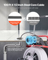 VEVOR Drain Cleaner Machine 100 FT x 1/2 Inch, Auto Feed Sewer Snake Drain Auger on Wheels, Portable Drain Cleaning Machine with 8 Cutters & Air-Activated Foot Switch for 2" to 6" Pipes
