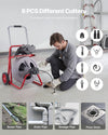VEVOR Drain Cleaner Machine 100 FT x 1/2 Inch, Auto Feed Sewer Snake Drain Auger on Wheels, Portable Drain Cleaning Machine with 8 Cutters & Air-Activated Foot Switch for 2" to 6" Pipes