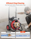 VEVOR Drain Cleaner Machine 50 FT x 1/2 Inch, Auto Feed Sewer Snake Auger on Wheels, Portable Drain Cleaning Machine with 4 Cutters & Air-activated Foot Switch for 2" to 6" Pipes