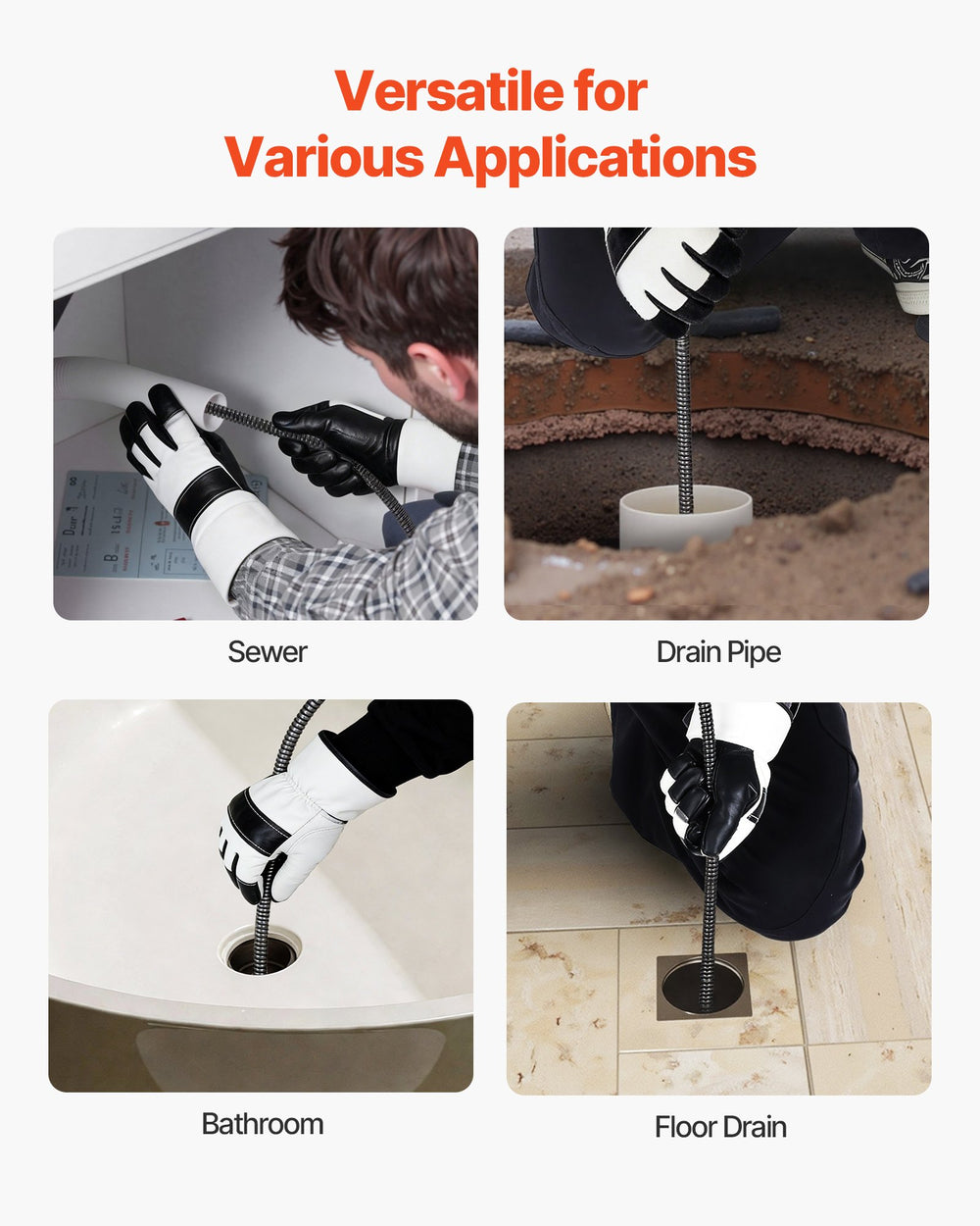 VEVOR Drain Cleaner Machine 100 FT x 3/8 Inch, Auto Feed Sewer Snake Auger on Wheels, Portable Drain Cleaning Machine with 4 Cutters & Air-activated Foot Switch for 2" to 4" Pipes