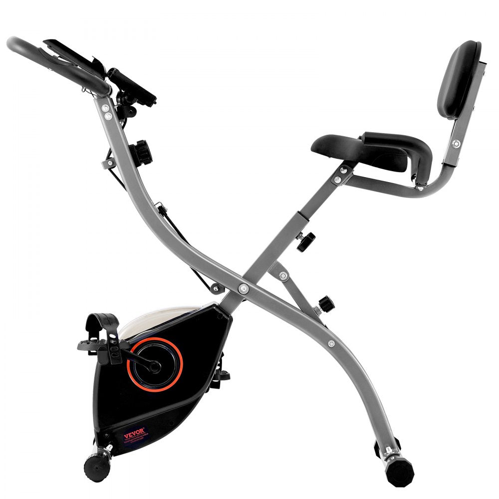VEVOR Folding Exercise Bike, Foldable Fitness Stationary Bike, Adjustable Magnetic Resistance Stationary Bike, Upright Indoor Cycling Bike for Home Gym Workout, Comfortable Seat Cushion, LCD Monitor