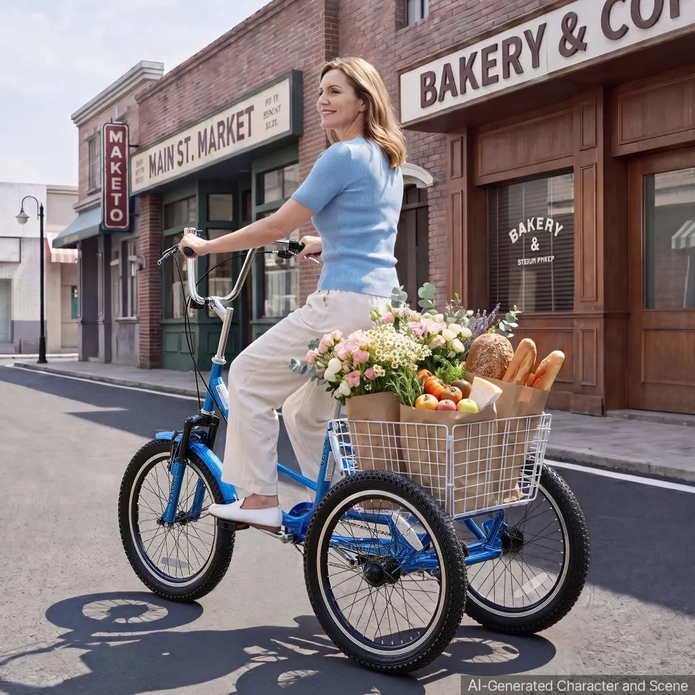 VEVOR Folding Adult Tricycle 20 inch 3 Wheel Foldable Trikes for Adult, Cruiser Bike with Cargo Basket, Adjustable Seat, and Double-Wall Wheel Rims, Shopping Picnic Tricycles for Women, Men, Seniors