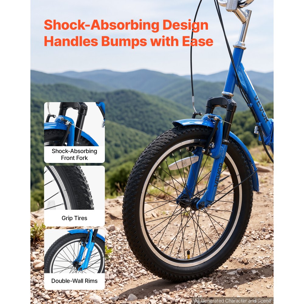 VEVOR Folding Adult Tricycle 24 inch 7 Speed Foldable Trikes for Adult, 3 Wheel Cruiser Bike w/ Cargo Basket, Adjustable Seat, Double-Wall Wheel Rims, Shopping Picnic Tricycles for Women, Men, Senior