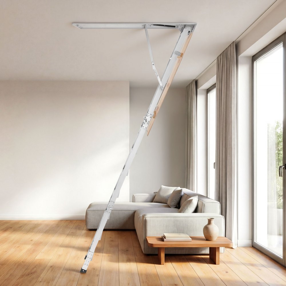 VEVOR Aluminum Attic Ladder, Fits 9.8'-10.3'/7.66'-9.8' Ceiling Height, 54" x 22.5" Opening, 375 lbs Load Capacity, Multi-Purpose Foldable Lightweight and Portable Attic Stairs for Convenient Access