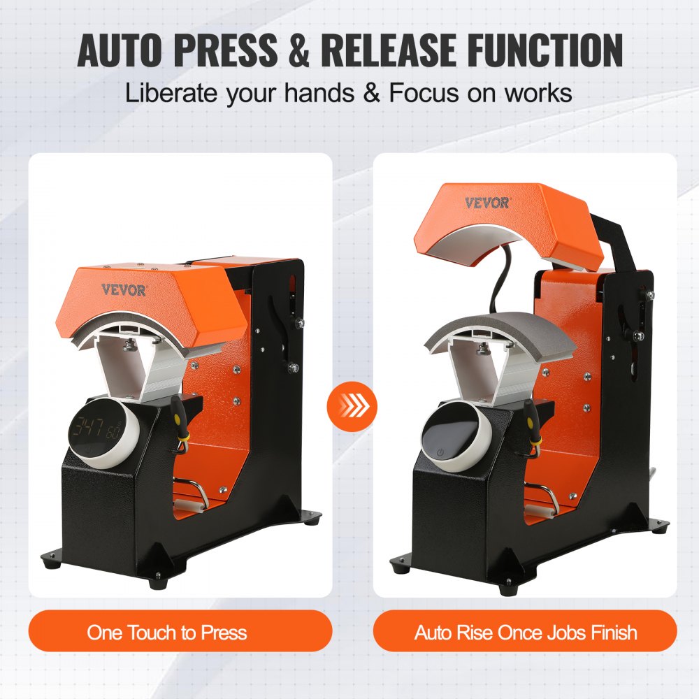 VEVOR 3-in-1 Auto Hat Heat Press with 3pcs Interchangeable Platens(6.6" x 2.7", 6.6" x 3.8", 6.1" x 3"), Automatic Release&Press Knob-Style Digital Control Panel Tested to UL Standards