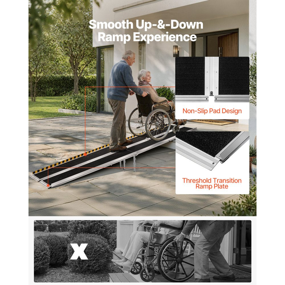 VEVOR Portable Wheelchair Ramp, 10FT, Non-Slip Aluminum Folding Handicap Ramp for Wheelchair, 800 lbs Capacity, Door Threshold Ramps for Home Steps, Stairs, Entry, Threshold, Doorways, Scooter, Curbs
