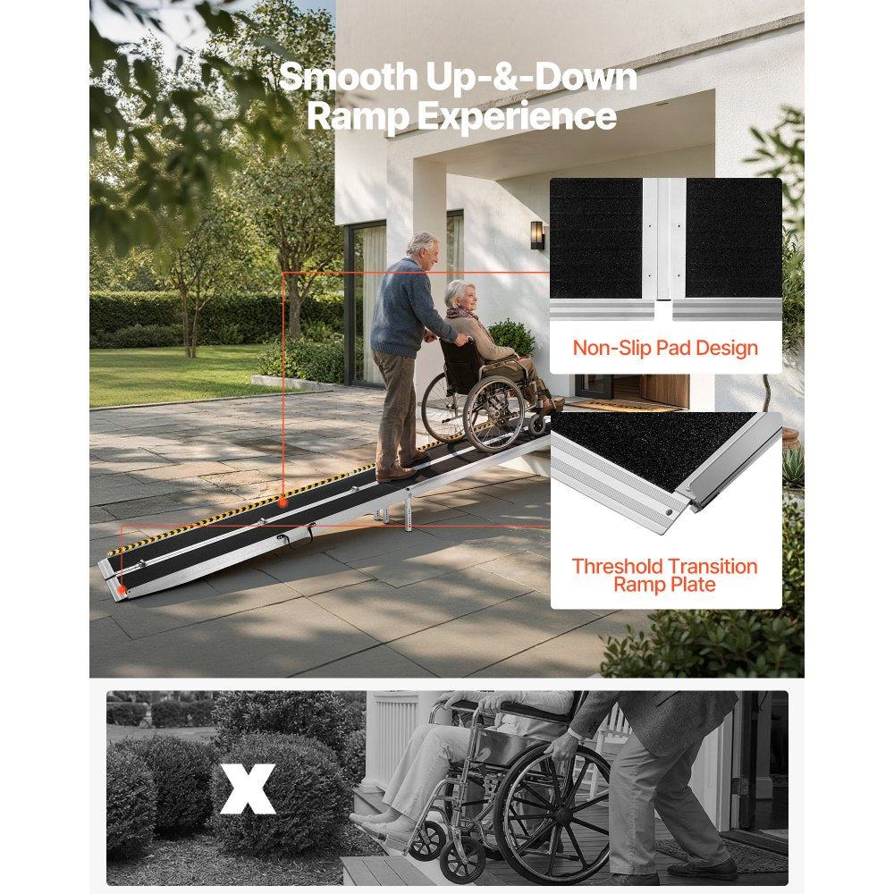VEVOR Portable Wheelchair Ramp, 12FT, Non-Slip Aluminum Folding Handicap Ramp for Wheelchair, 800 lbs Capacity, Door Threshold Ramps for Home Steps, Stairs, Entry, Threshold, Doorways, Scooter, Curbs