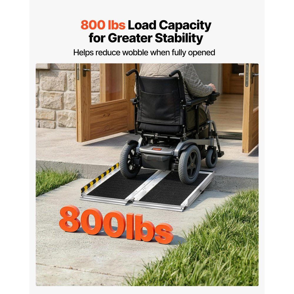 VEVOR Portable Wheelchair Ramp, 2FT, Non-Slip Aluminum Folding Handicap Ramp for Wheelchair, 800 lbs Capacity, Door Threshold Ramps for Home Steps, Stairs, Entry, Threshold, Doorways, Scooter, Curbs