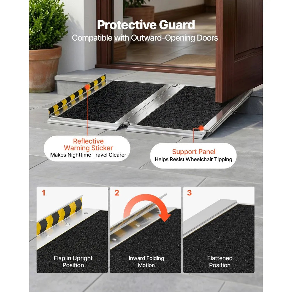 VEVOR Portable Wheelchair Ramp, 2FT, Non-Slip Aluminum Folding Handicap Ramp for Wheelchair, 800 lbs Capacity, Door Threshold Ramps for Home Steps, Stairs, Entry, Threshold, Doorways, Scooter, Curbs