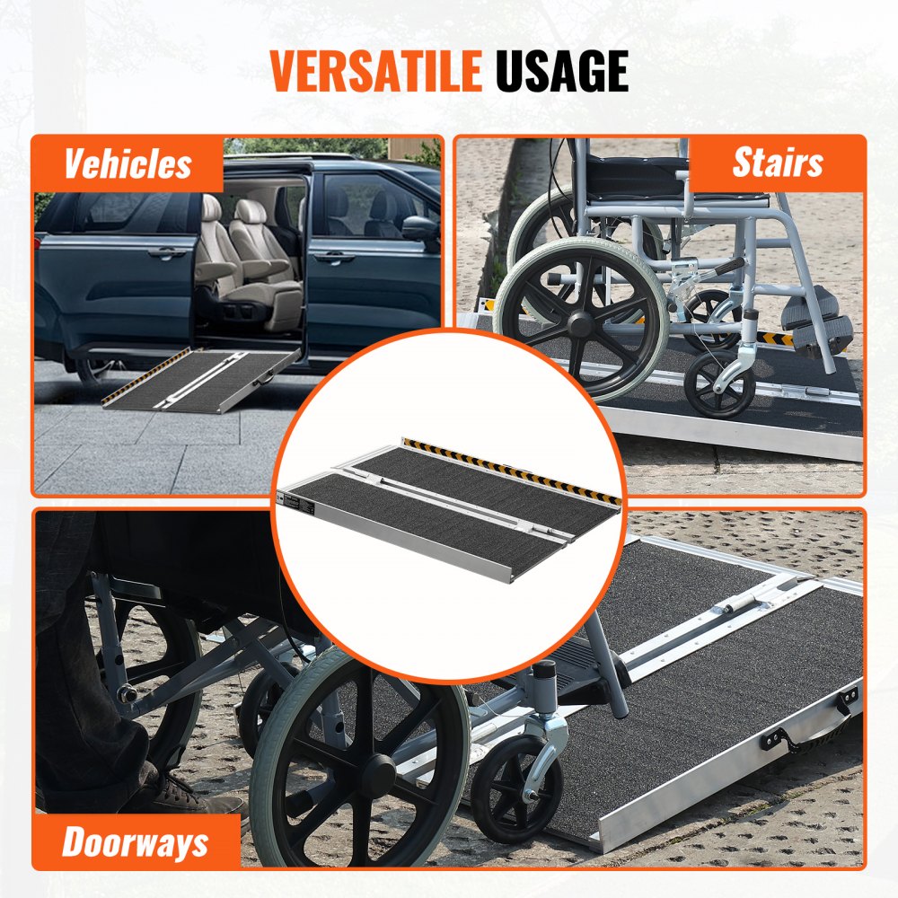 VEVOR Portable Wheelchair Ramp, 2 ft 800 lbs Capacity, Non-Slip Aluminum Folding Threshold Ramp, Foldable Mobility Scooter Ramp Wheel Chair Ramp, Handicap Ramp for Home Steps, Stairs, Doorways, Curbs