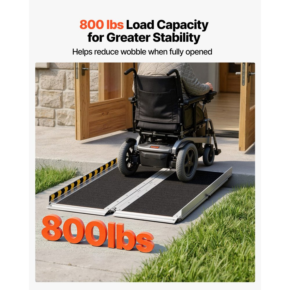 VEVOR Portable Wheelchair Ramp, 3FT, Non-Slip Aluminum Folding Handicap Ramp for Wheelchair, 800 lbs Capacity, Door Threshold Ramps for Home Steps, Stairs, Entry, Threshold, Doorways, Scooter, Curbs