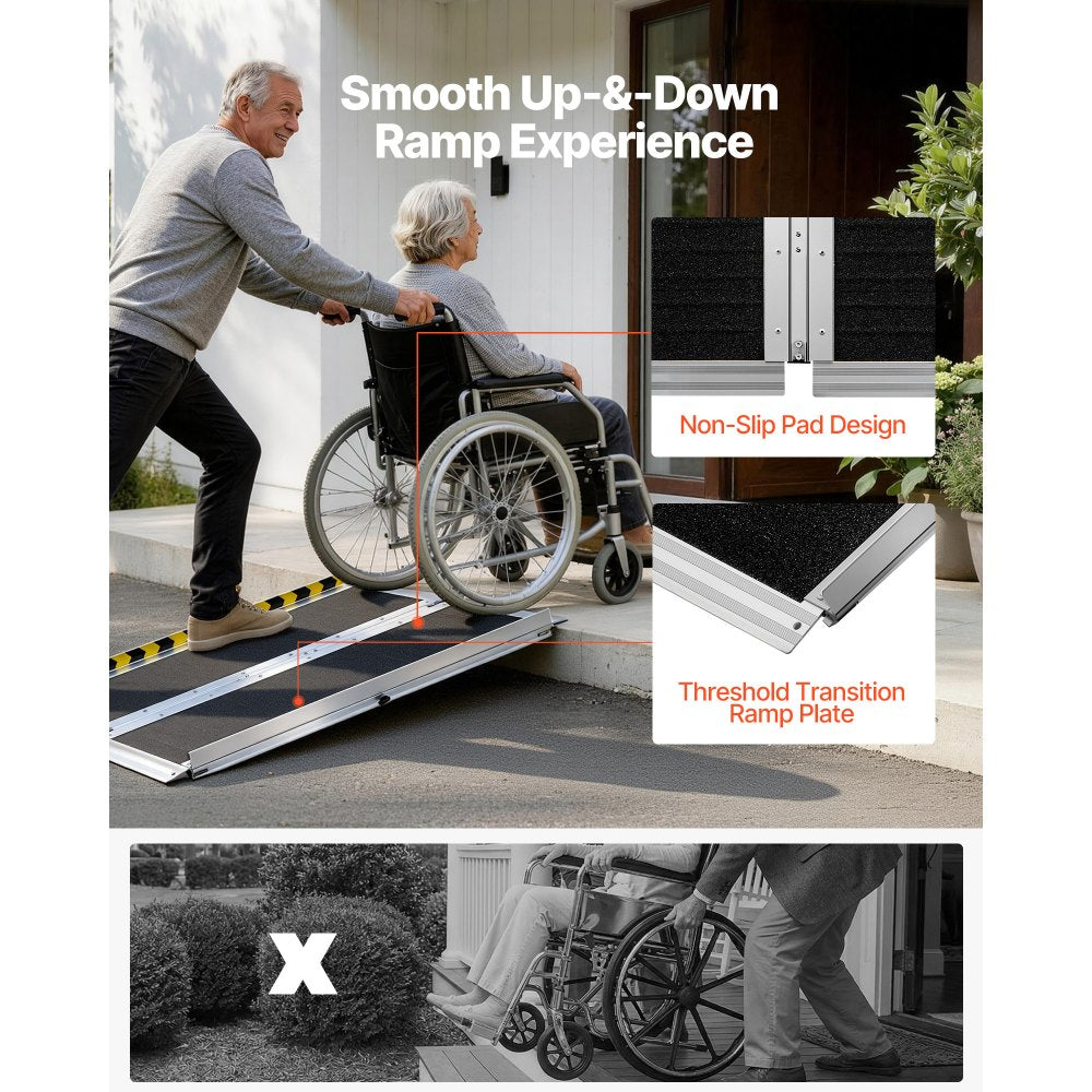 VEVOR Portable Wheelchair Ramp, 3FT, Non-Slip Aluminum Folding Handicap Ramp for Wheelchair, 800 lbs Capacity, Door Threshold Ramps for Home Steps, Stairs, Entry, Threshold, Doorways, Scooter, Curbs