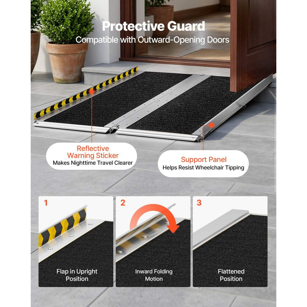 VEVOR Portable Wheelchair Ramp, 4FT, Non-Slip Aluminum Folding Handicap Ramp for Wheelchair, 800 lbs Capacity, Door Threshold Ramps for Home Steps, Stairs, Entry, Threshold, Doorways, Scooter, Curbs
