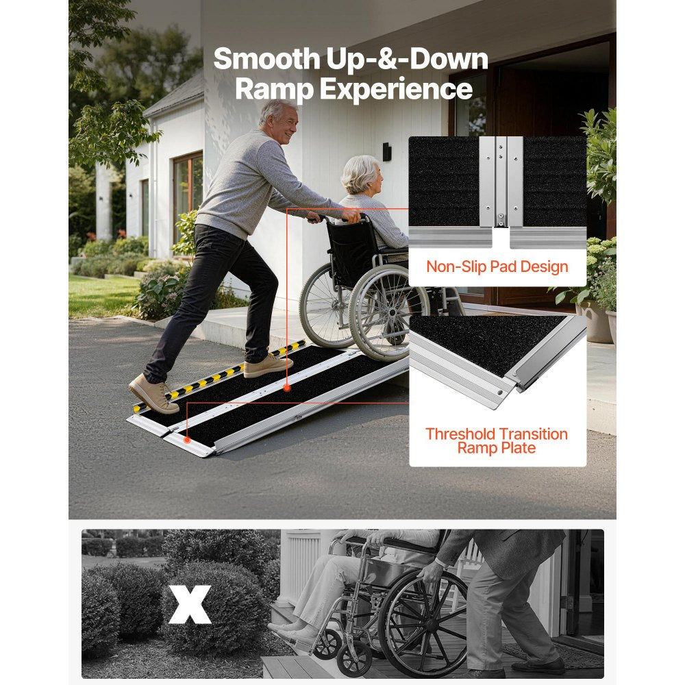 VEVOR Portable Wheelchair Ramp, 4FT, Non-Slip Aluminum Folding Handicap Ramp for Wheelchair, 800 lbs Capacity, Door Threshold Ramps for Home Steps, Stairs, Entry, Threshold, Doorways, Scooter, Curbs
