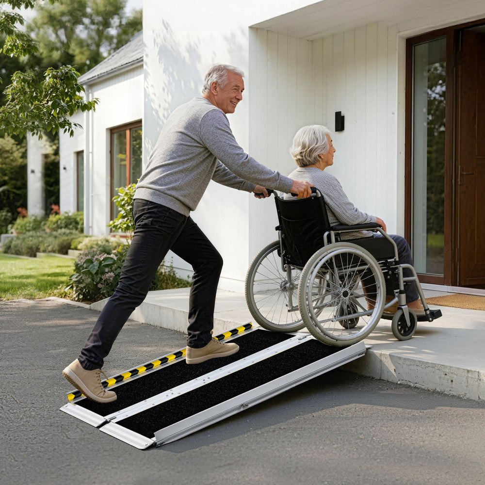 VEVOR Portable Wheelchair Ramp, 4FT, Non-Slip Aluminum Folding Handicap Ramp for Wheelchair, 800 lbs Capacity, Door Threshold Ramps for Home Steps, Stairs, Entry, Threshold, Doorways, Scooter, Curbs