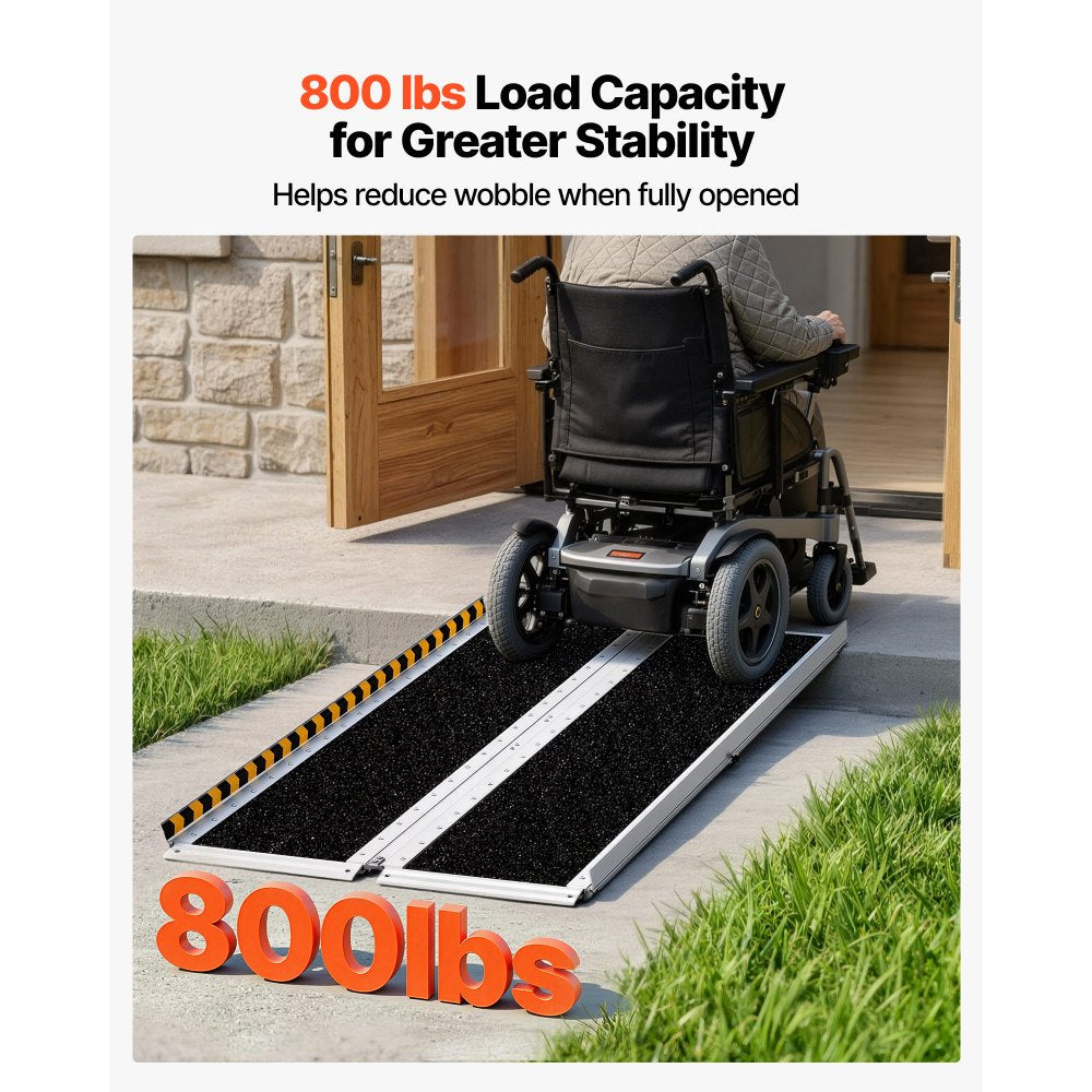 VEVOR Portable Wheelchair Ramp, 5FT, Non-Slip Aluminum Folding Handicap Ramp for Wheelchair, 800 lbs Capacity, Door Threshold Ramps for Home Steps, Stairs, Entry, Threshold, Doorways, Scooter, Curbs