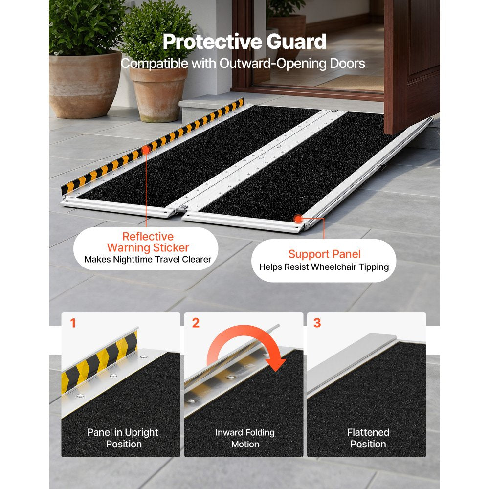 VEVOR Portable Wheelchair Ramp, 5FT, Non-Slip Aluminum Folding Handicap Ramp for Wheelchair, 800 lbs Capacity, Door Threshold Ramps for Home Steps, Stairs, Entry, Threshold, Doorways, Scooter, Curbs