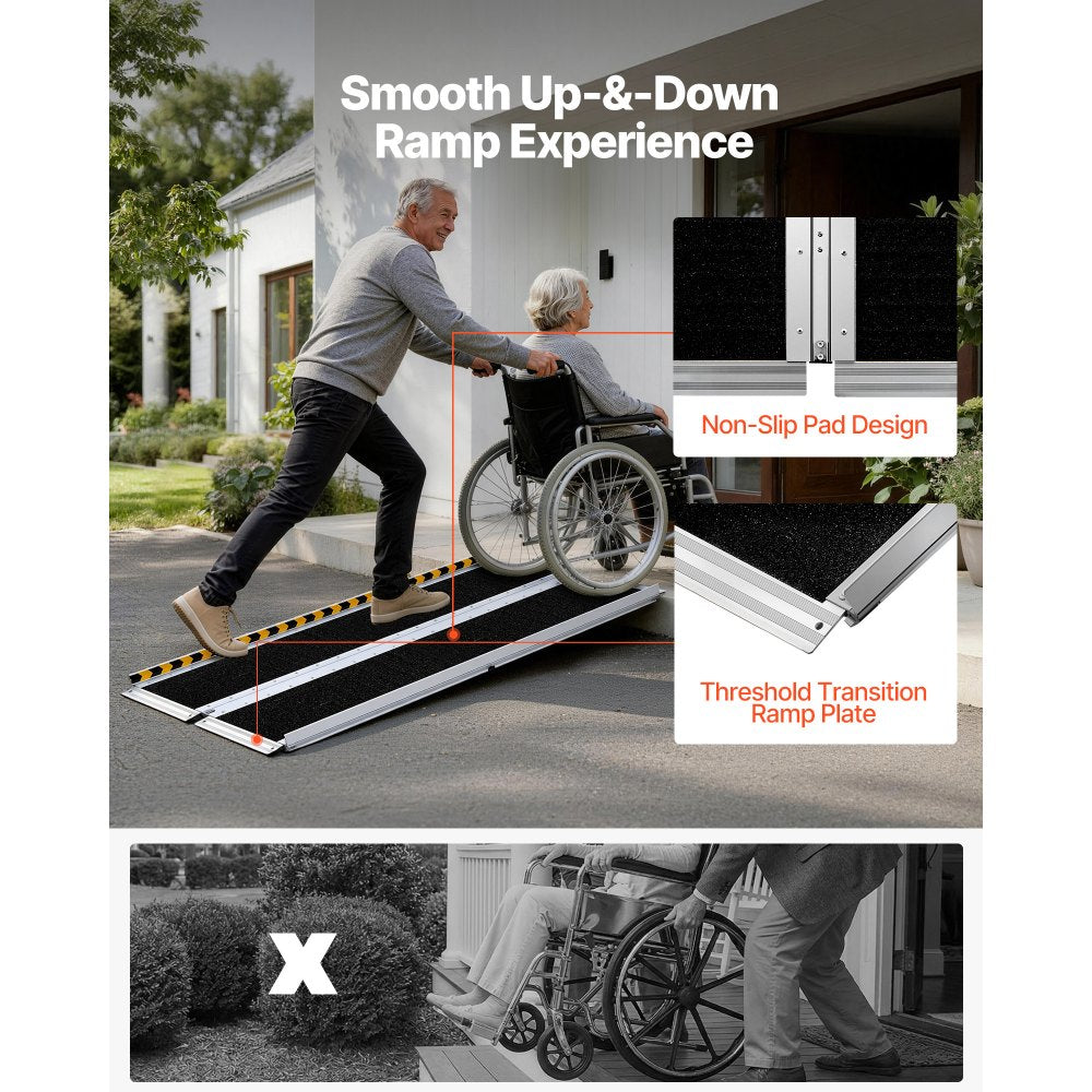 VEVOR Portable Wheelchair Ramp, 5FT, Non-Slip Aluminum Folding Handicap Ramp for Wheelchair, 800 lbs Capacity, Door Threshold Ramps for Home Steps, Stairs, Entry, Threshold, Doorways, Scooter, Curbs