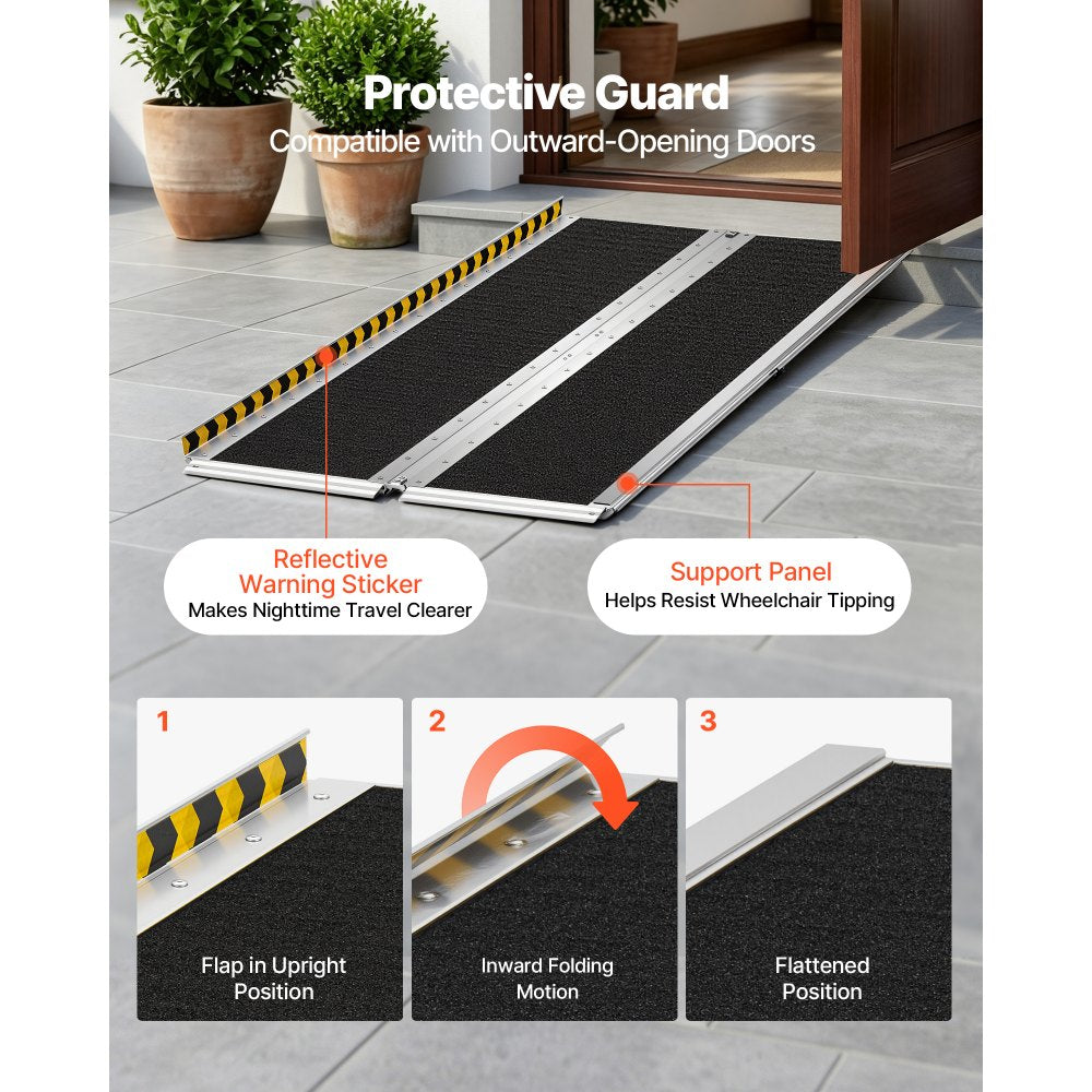 VEVOR Portable Wheelchair Ramp, 6FT, Non-Slip Aluminum Folding Handicap Ramp for Wheelchair, 800 lbs Capacity, Door Threshold Ramps for Home Steps, Stairs, Entry, Threshold, Doorways, Scooter, Curbs
