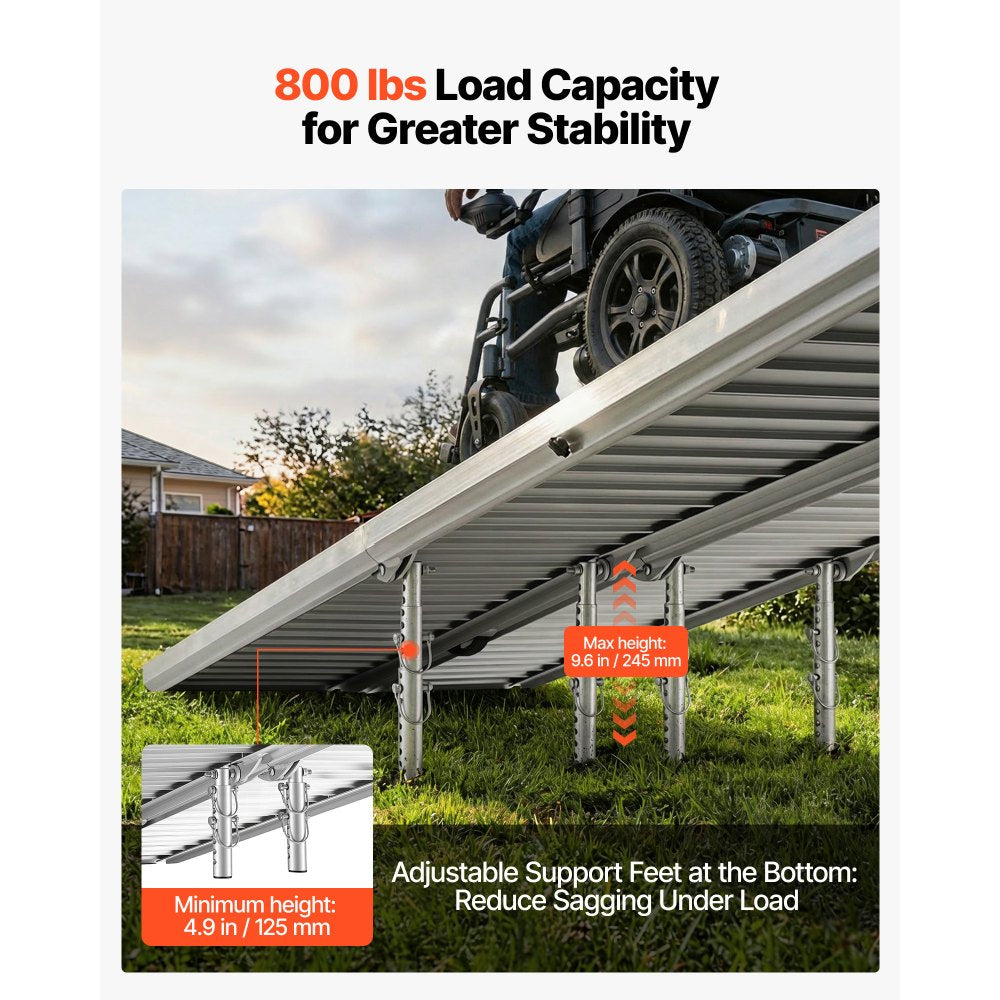 VEVOR Portable Wheelchair Ramp, 7FT, Non-Slip Aluminum Folding Handicap Ramp for Wheelchair, 800 lbs Capacity, Door Threshold Ramps for Home Steps, Stairs, Entry, Threshold, Doorways, Scooter, Curbs