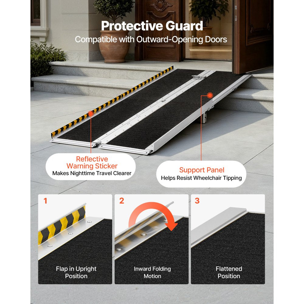 VEVOR Portable Wheelchair Ramp, 7FT, Non-Slip Aluminum Folding Handicap Ramp for Wheelchair, 800 lbs Capacity, Door Threshold Ramps for Home Steps, Stairs, Entry, Threshold, Doorways, Scooter, Curbs