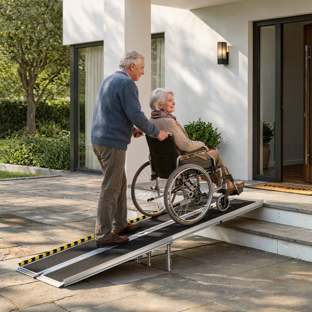 VEVOR Portable Wheelchair Ramp, 7FT, Non-Slip Aluminum Folding Handicap Ramp for Wheelchair, 800 lbs Capacity, Door Threshold Ramps for Home Steps, Stairs, Entry, Threshold, Doorways, Scooter, Curbs