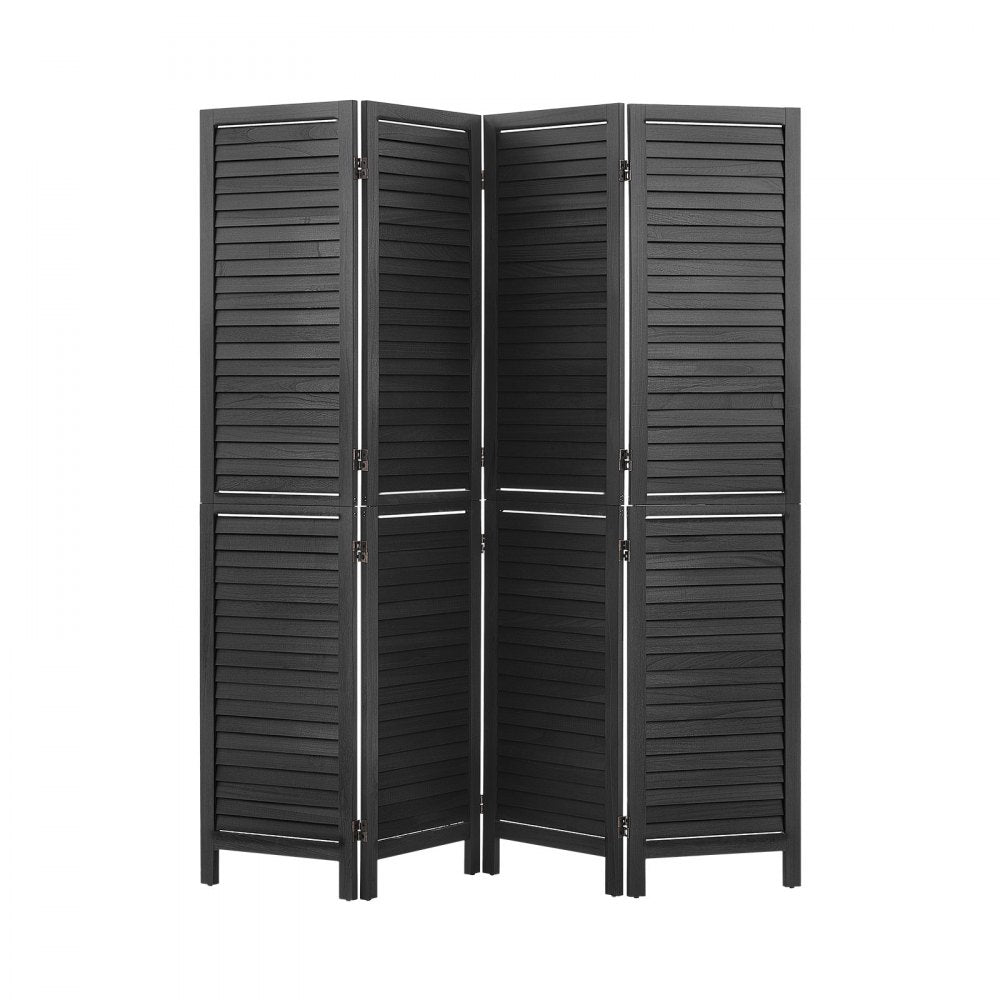 VEVOR Wood Room Divider 4 Panels 67 in Wood Folding Privacy Screen Black, For Room Separation & Home Decor, Solid Frame, 360° Two-Way Hinges, Easy Assembly, Louvered Wooden Partition with Hardware