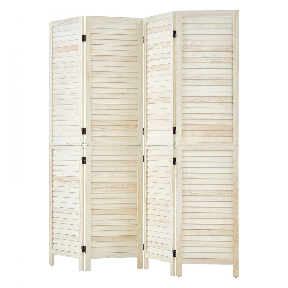 VEVOR Wood Room Divider 4 Panels 67 in Tall Wood Folding Privacy Screen, For Room Separation & Home Decor, Solid Frame, 360° Two-Way Hinges, Easy Assembly, Louvered Wooden Partition with Hardware