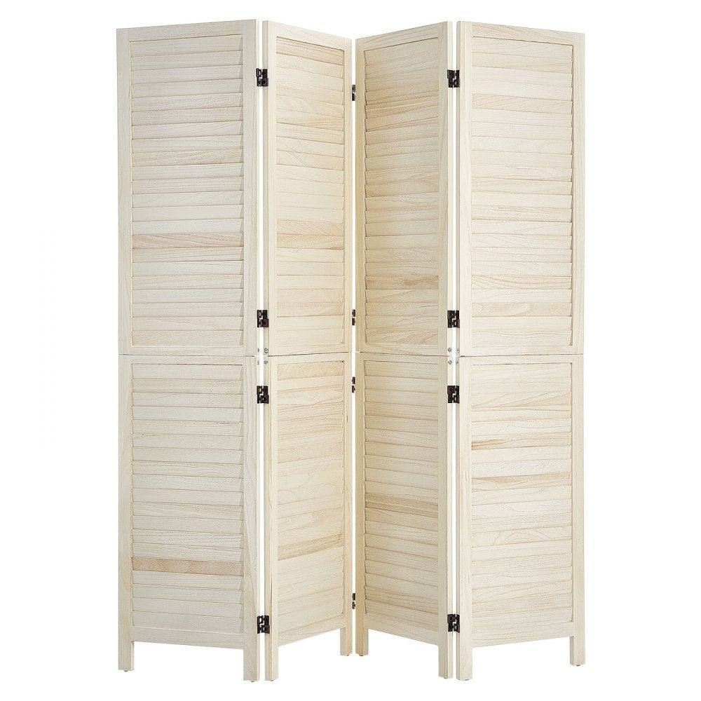 VEVOR Wood Room Divider 4 Panels 67 in Tall Wood Folding Privacy Screen, For Room Separation & Home Decor, Solid Frame, 360° Two-Way Hinges, Easy Assembly, Louvered Wooden Partition with Hardware