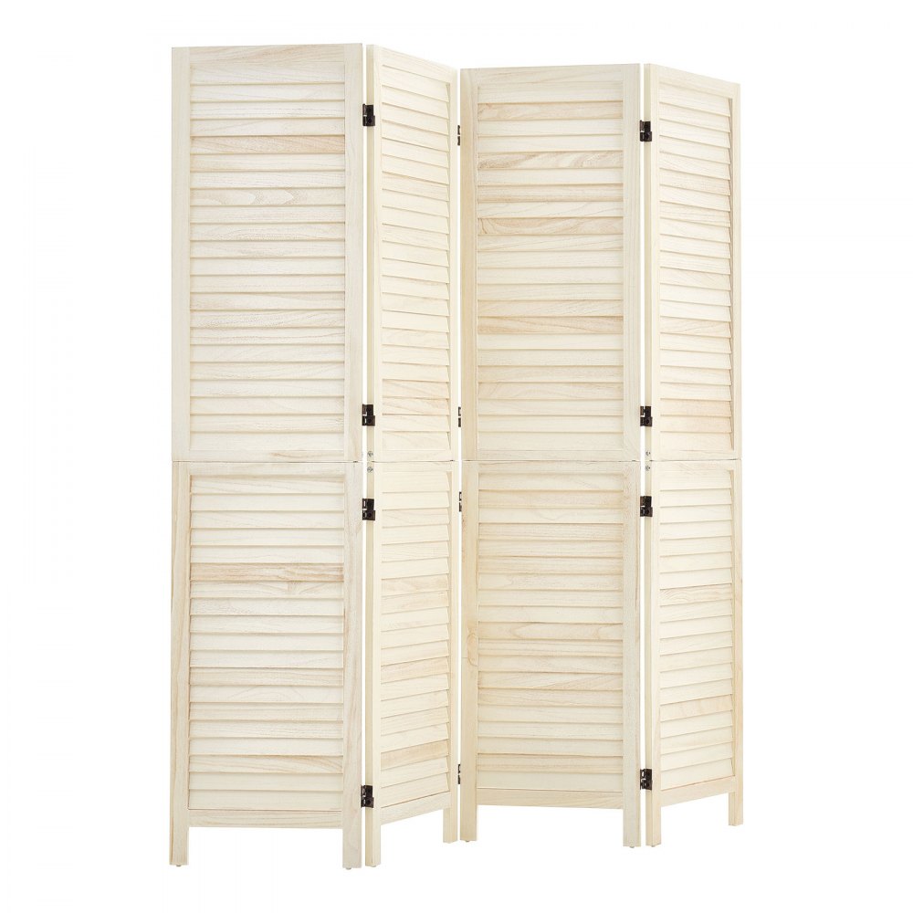 VEVOR Wood Room Divider 4 Panels 67 in Tall Wood Folding Privacy Screen, For Room Separation & Home Decor, Solid Frame, 360° Two-Way Hinges, Easy Assembly, Louvered Wooden Partition with Hardware