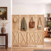 VEVOR Wood Room Divider 4 Panels 59.8" Pegboard Wood Folding Privacy Screen, For Room Separation & Home Decor, Solid Frame with X Pattern, 360° Two-Way Hinges, Rustic Wooden Partition with Hardware