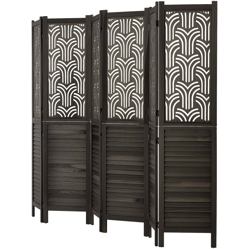 VEVOR Wood Room Divider 6 Panels 67 in Carved Wood Folding Privacy Screen, For Room Separation & Home Decor, Solid Frame, 360° Two-Way Hinges, Easy Assembly, Louvered Wooden Partition with Hardware