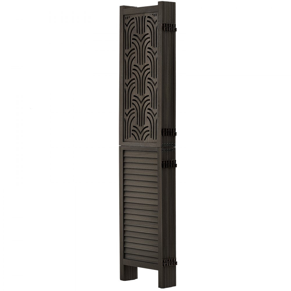 VEVOR Wood Room Divider 6 Panels 67 in Carved Wood Folding Privacy Screen, For Room Separation & Home Decor, Solid Frame, 360° Two-Way Hinges, Easy Assembly, Louvered Wooden Partition with Hardware
