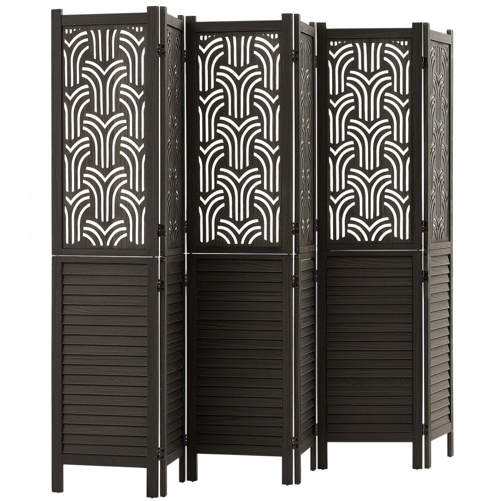 VEVOR Wood Room Divider 6 Panels 67 in Carved Wood Folding Privacy Screen, For Room Separation & Home Decor, Solid Frame, 360° Two-Way Hinges, Easy Assembly, Louvered Wooden Partition with Hardware