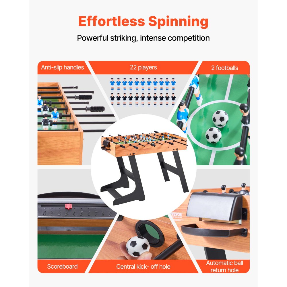 VEVOR Folding Foosball Table, 42 inch Standard Size Table, Indoor Full Size Foosball Tables for Home, Family, and Game Room, Durable Soccer Set, Includes 2 Balls
