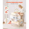 VEVOR Baby Changing Table, Foldable Diaper Change Station with 2 Fabric Drawers, Side Basket & Hanging Rod, Adjustable Height Portable Changing Table with Lockable Wheels & 2 Star Toys, Light Beige