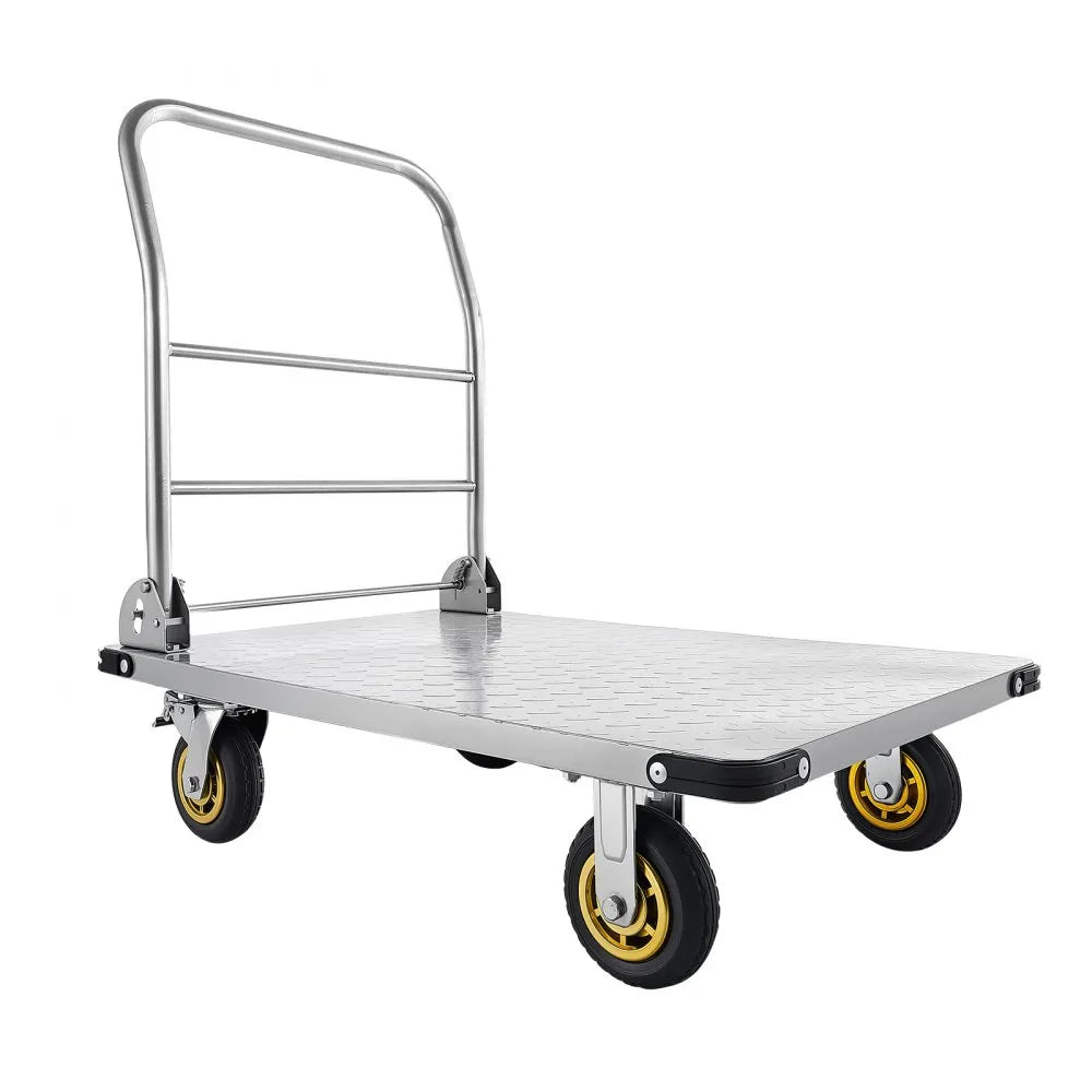 VEVOR Platform Truck, 2000 lbs Capacity, Heavy Duty Steel Flatbed Cart with Swivel Wheels and Handle, Foldable Platform Hand Push Truck Dolly, for Groceries, Garage, Warehouse, 35.4 x 23.6 x 35.4 in