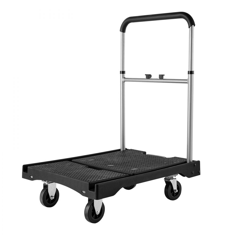 VEVOR Foldable Push Cart Dolly, 330 lbs Capacity, Folding Platform Truck with Swivel Wheels, Moving Platform Hand Truck Flatbed Cart, Adjustable Push Handle, for Easy Storage, 26.8 x 19.5 x 4.5 in