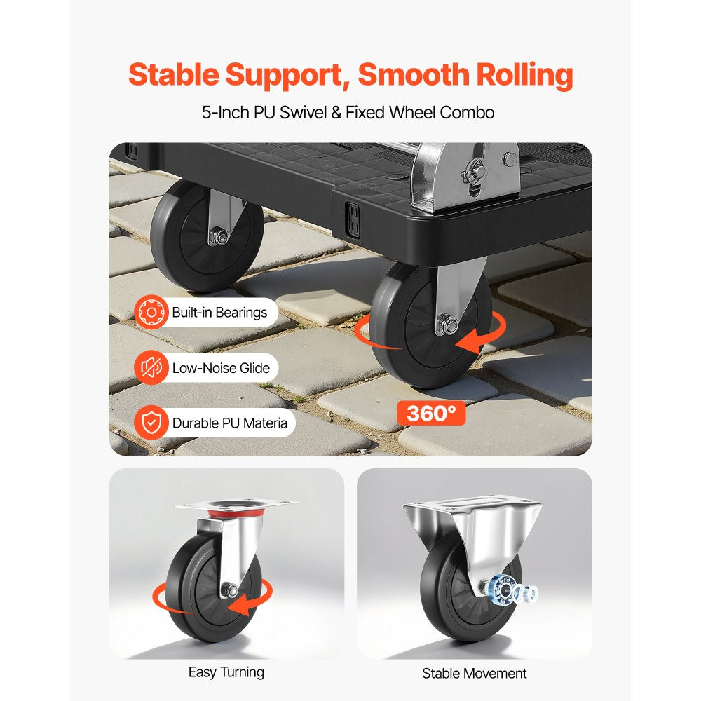 VEVOR Foldable Push Cart Dolly, 660 lbs Capacity, Folding Platform Truck with Swivel Wheels, Moving Platform Hand Truck Flatbed Cart, Space Saving Push Handle, for Easy Storage, 35.2 x 23.4 x 33.5 in