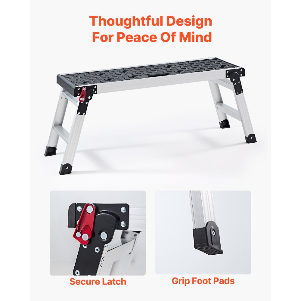 VEVOR Folding Work Platform, 35.8 x 12.2 in Aluminum Step Stool, 16.5 in Height, 500 lbs Load Capacity, Heavy Duty Platform Ladder with Locks, Portable Work Bench for Painting & Maintenance & Home