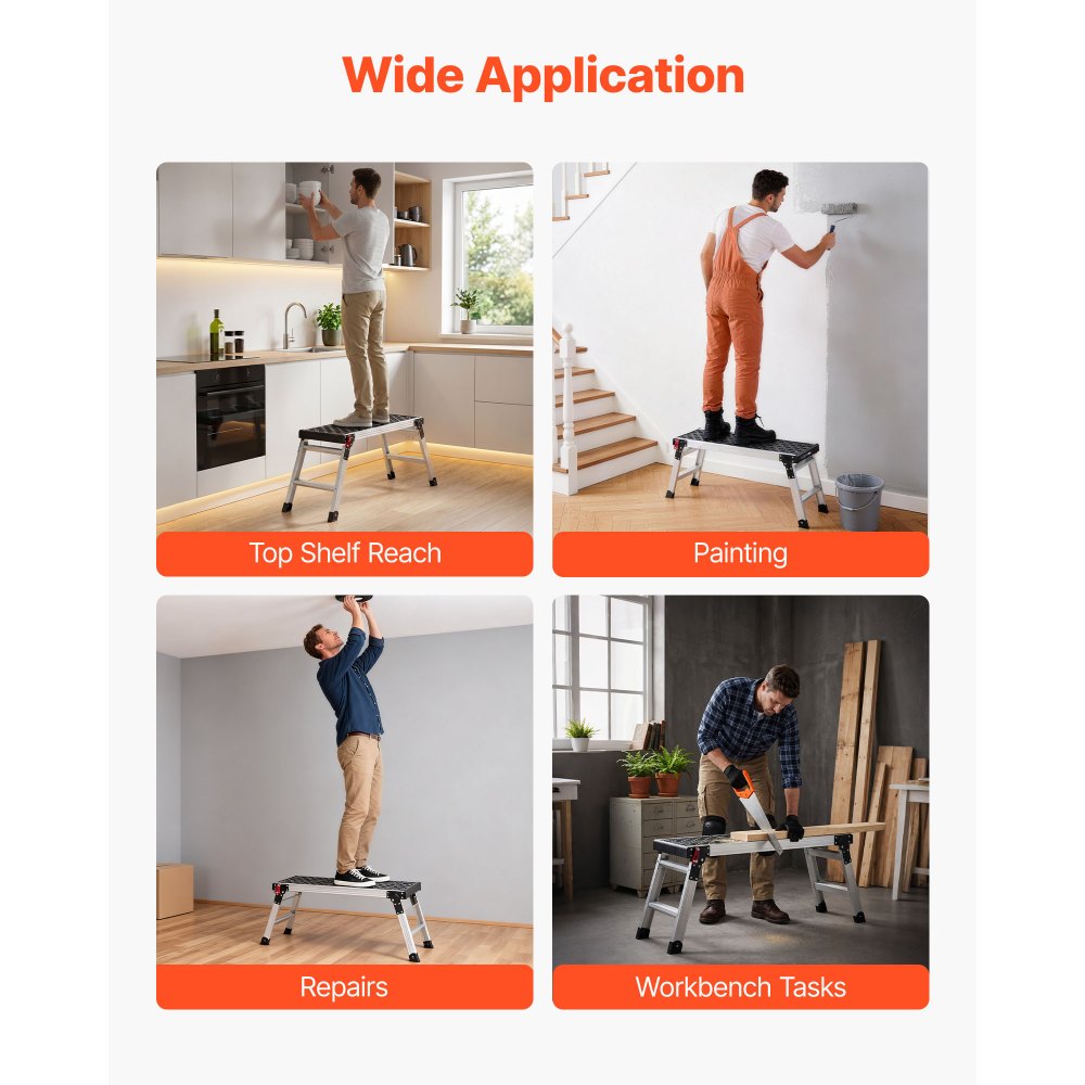 VEVOR Folding Work Platform, 35.8 x 12.2 in Aluminum Step Stool, 16.5 in Height, 500 lbs Load Capacity, Heavy Duty Platform Ladder with Locks, Portable Work Bench for Painting & Maintenance & Home