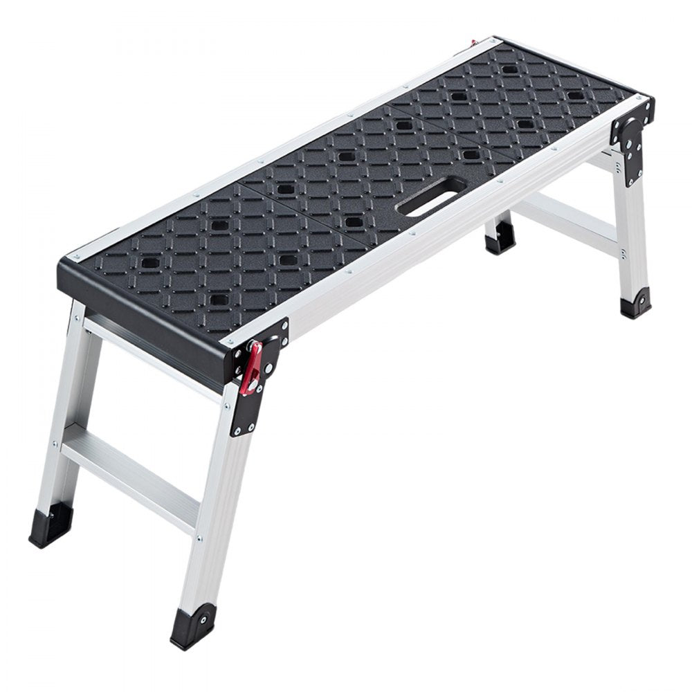VEVOR Folding Work Platform, 35.8 x 12.2 in Aluminum Step Stool, 16.5 in Height, 500 lbs Load Capacity, Heavy Duty Platform Ladder with Locks, Portable Work Bench for Painting & Maintenance & Home