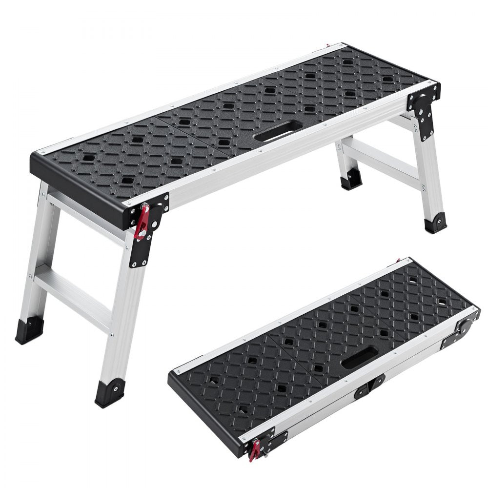 VEVOR Folding Work Platform, 35.8 x 12.2 in Aluminum Step Stool, 16.5 in Height, 500 lbs Load Capacity, Heavy Duty Platform Ladder with Locks, Portable Work Bench for Painting & Maintenance & Home