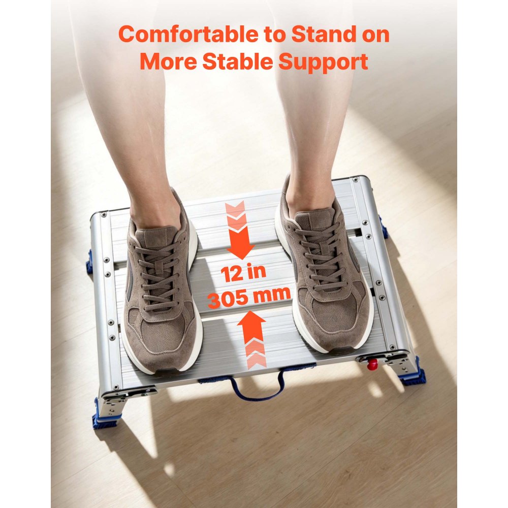 VEVOR Folding Work Platform, Adjustable Height 12-16 in, 500 lbs Capacity Aluminum Step Stool, Heavy Duty Non-Slip Platform Ladder, Portable Work Bench for Painting, Cleaning, Home & Professional Use