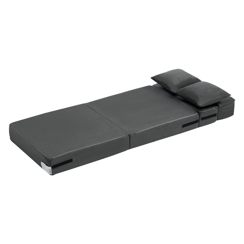 VEVOR Folding Sofa Bed, 3-in-1 Foldable Couch Bed with 2 Pillows and Washable Cover, 25D High Density Memory Foam Convertible Sleeper Chair Bed, Futon Couch for Living Room, Bedroom, Dark Grey(Single)