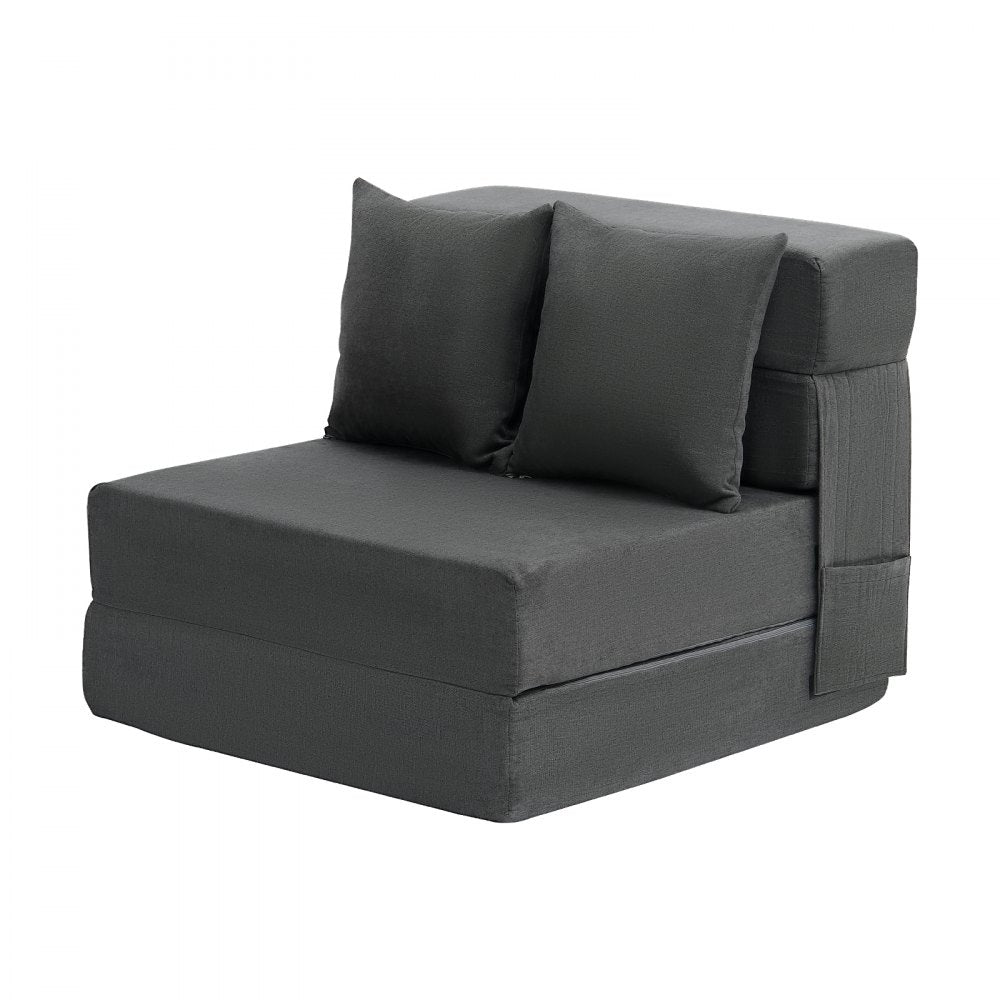 VEVOR Folding Sofa Bed, 3-in-1 Foldable Couch Bed with 2 Pillows and Washable Cover, 25D High Density Memory Foam Convertible Sleeper Chair Bed, Futon Couch for Living Room, Bedroom, Dark Grey(Single)