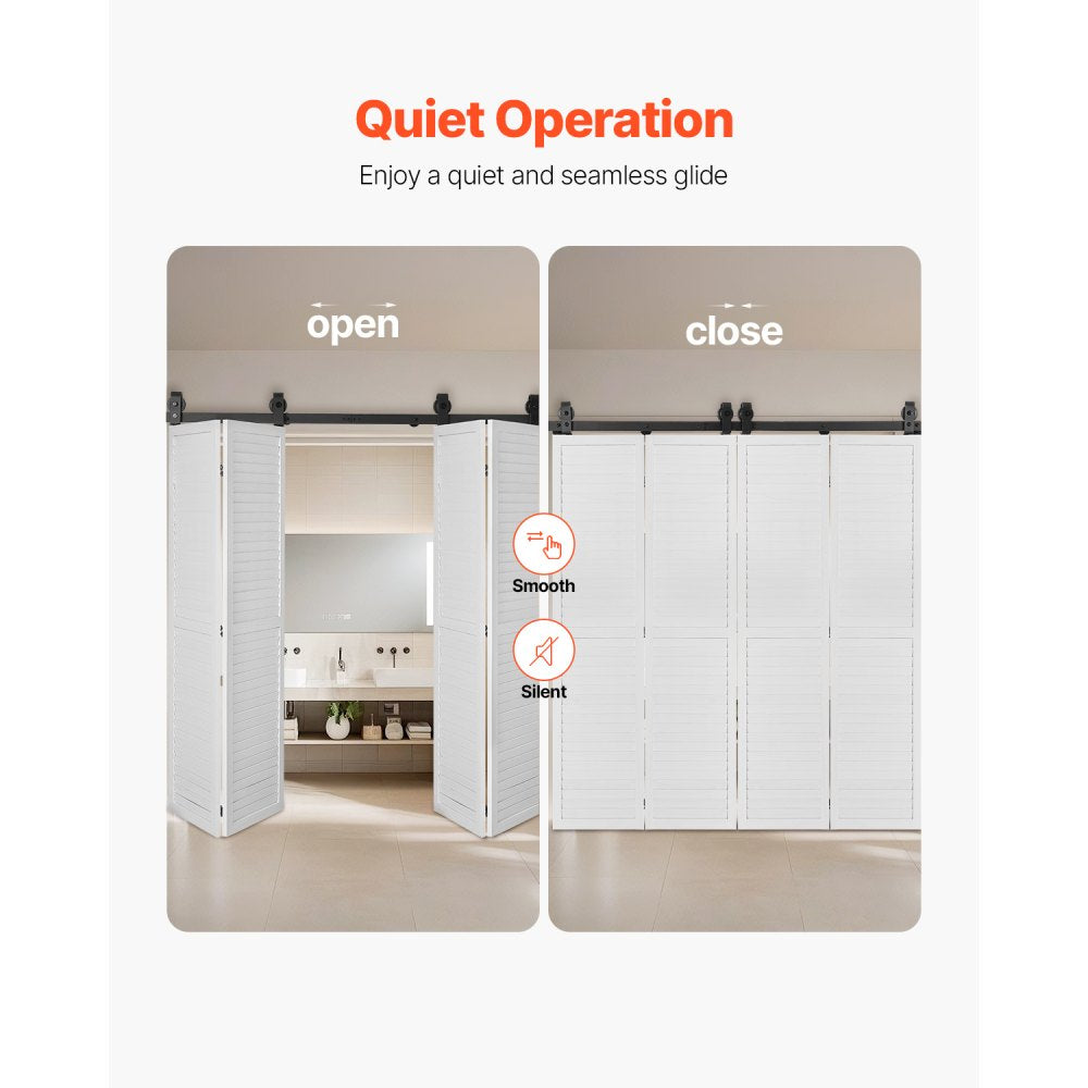 VEVOR Bi-Folding Sliding Barn Door Hardware Track Kit, 64" Top Mount Track Kit, Slide Smoothly & Quietly, Heavy Duty, Easy to Install, Suitable for Four 15" Closet Pantry Laundry Doors (Not Included)
