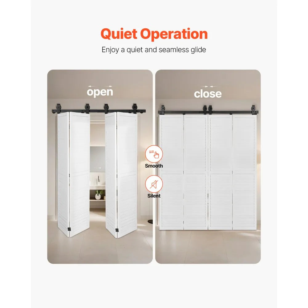 VEVOR Bi-Folding Sliding Barn Door Hardware Track Kit, 52" Top Mount Track Kit, Slide Smoothly & Quietly, Heavy Duty, Easy to Install, Suitable for Four 12" Closet Pantry Laundry Doors (Not Included)